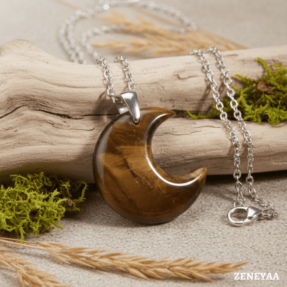 Pendentif Lune Œil de tigre