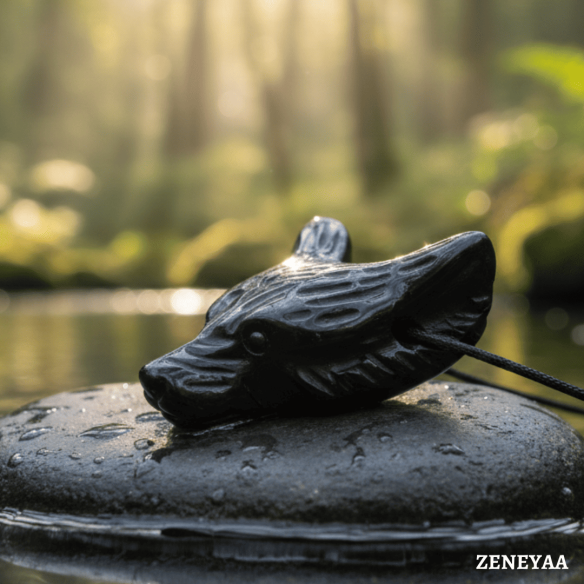 Pendentif Loup Obsidienne