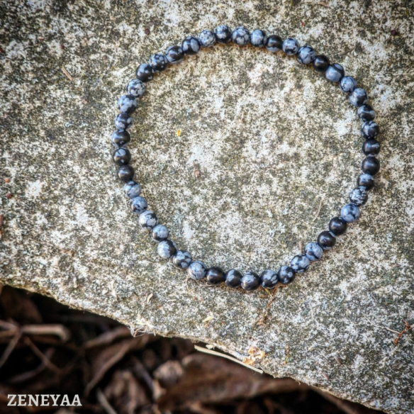 Bracelet 4mm Obsidienne flocon de neige