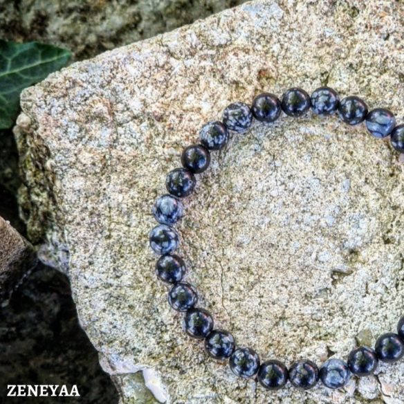 Bracelet 6mm Obsidienne flocon de neige