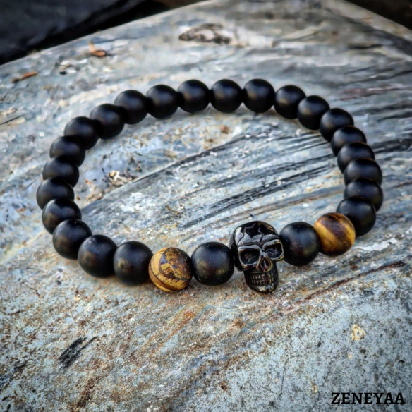 Bracelet Skull Oeil de tigre mat
