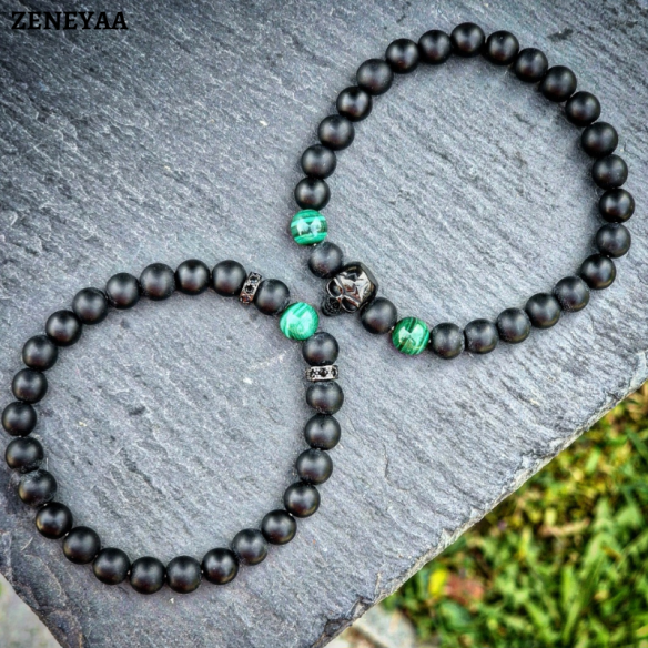 Bracelet Skull Malachite-double