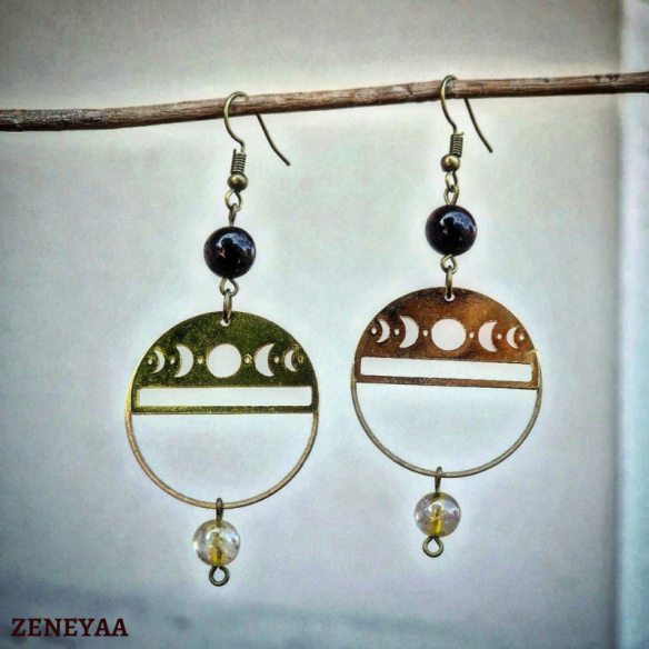 Boucles d'oreilles Moon Grenat