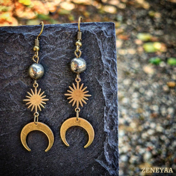 Boucles d'oreilles Moon Pyrite